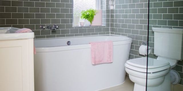 Brick Tiles For Bathroom My Web Value Bathroom Makeover Grey Brick Tiles And Pink Accessories Makes This A Relaxing Haven